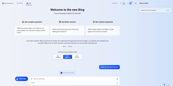 bing ai conversation tool