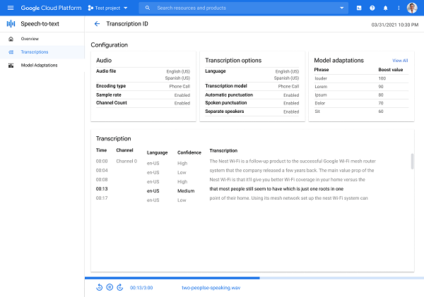 google speech to text