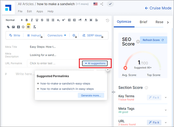scalenut article writer ai suggestions