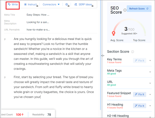 scalenut article writer generate blog post