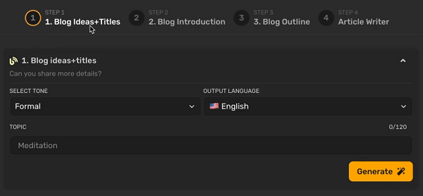 simplified full blog writer generate blog ideas and titles