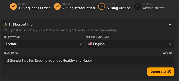 simplified full blog writer generate blog outline