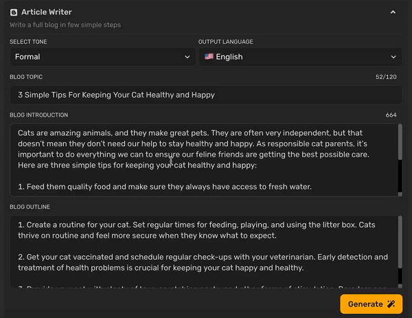 simplified full blog writer generate blog post
