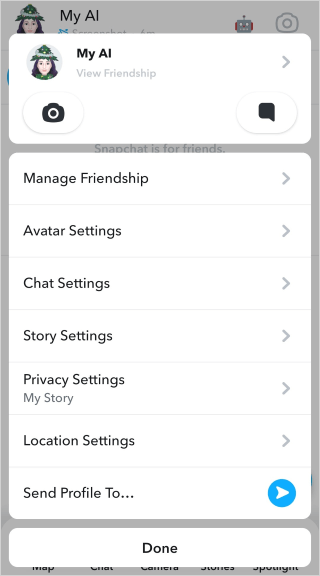 snapchat my ai menu